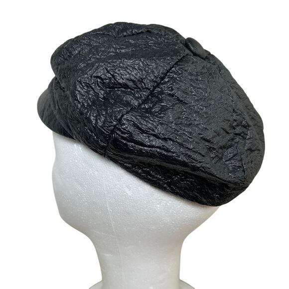 Vintage Womens Cap hat- Small Size- Leather Like Material- brim bending black - Picture 5 of 6